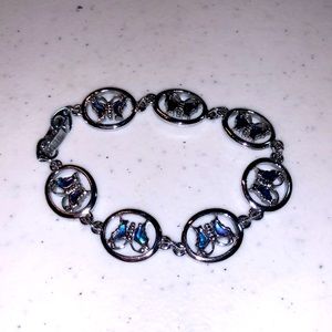 Kids Silver Tone Inlaid Butterfly Bracelet